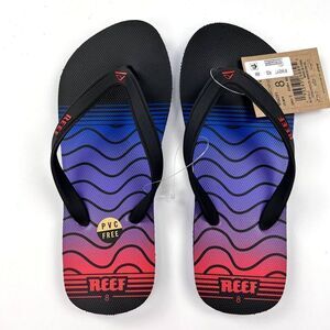New Reef US 8 Men Flip Flops Black Purple Slip-On Stripe Slipper Sandals EU 40